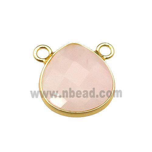 pink Rose Quartz teardrop pendant with 2loops, faceted, gold plated