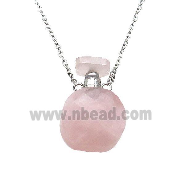 pink Rose Quartz perfume bottle Necklace