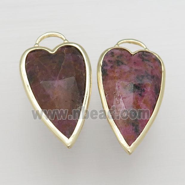 red Rhodonite arrowhead pendant gold plated