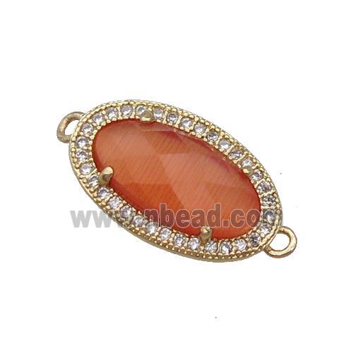 Orange Cat Eye Stone Connector Oval Gold Plated