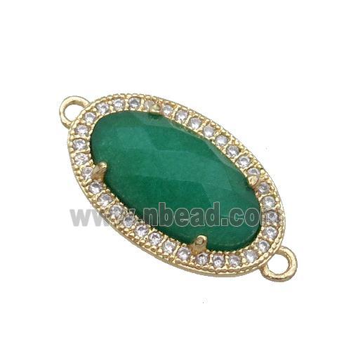 Green Dye Jade Connector Oval Gold Plated