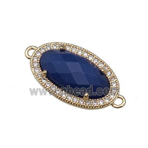 Blue Dye Jade Connector Oval Gold Plated