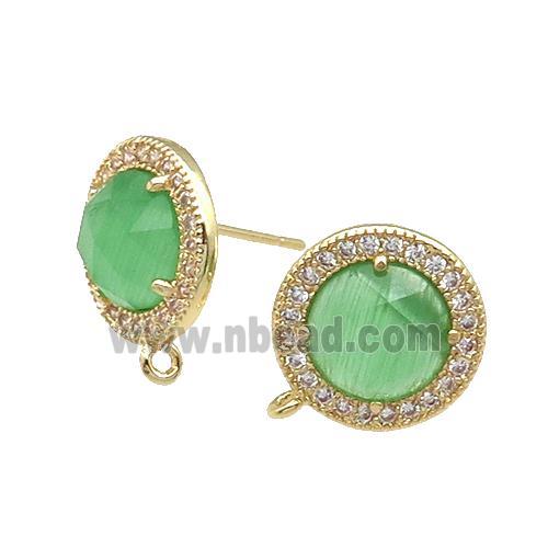Green Cat Eye Stone Stud Earring With Loop Circle Gold Plated