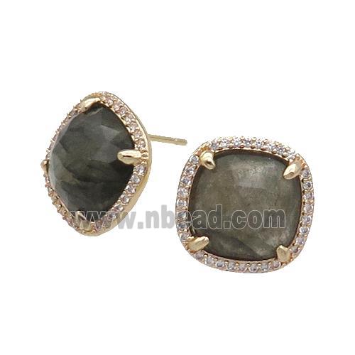 Labradorite Stud Earring Square Gold Plated