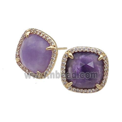 Purple Amethyst Stud Earring Square Gold Plated