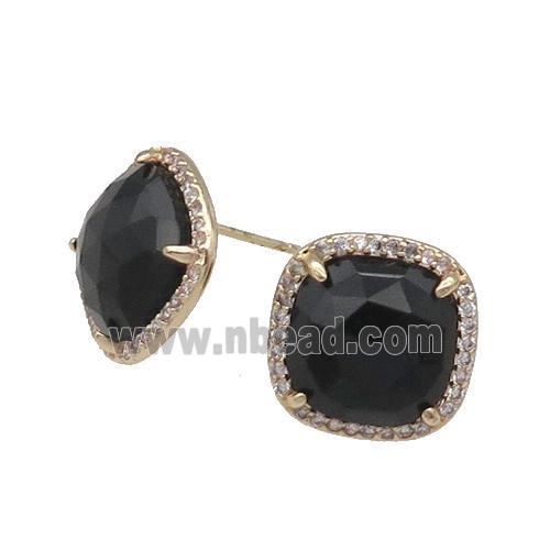 Black Onyx Stud Earring Square Gold Plated