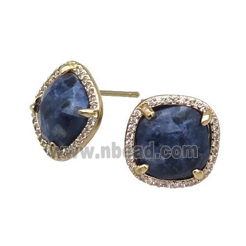 Blue Sodalite Stud Earring Square Gold Plated