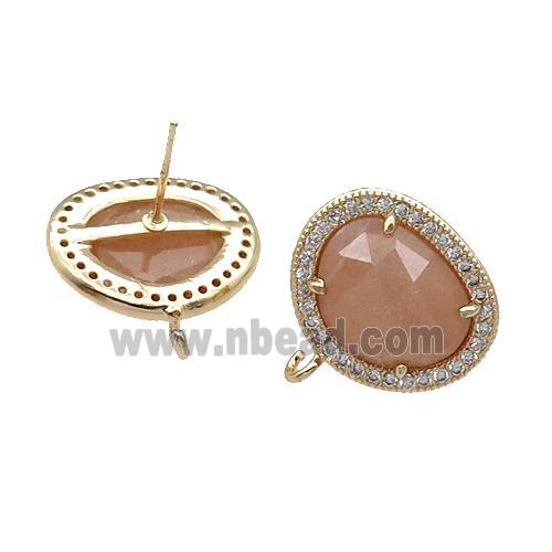 Peach SunStone Stud Earring With Loop Potato Gold Plated