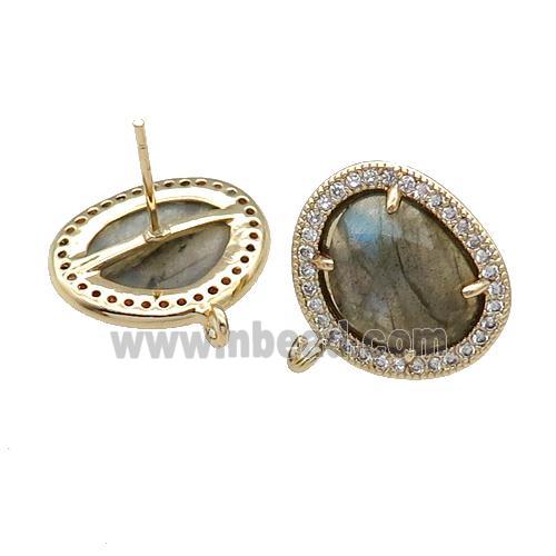 Labradorite Stud Earring With Loop Potato Gold Plated