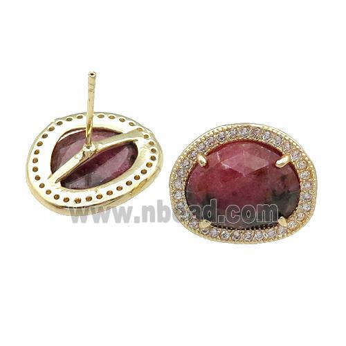 Pink Rhodonite Stud Earring With Loop Potato Gold Plated