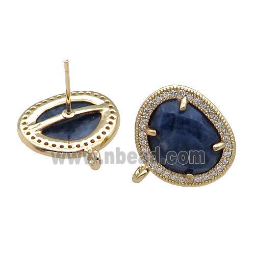 Blue Sodalite Stud Earring With Loop Potato Gold Plated