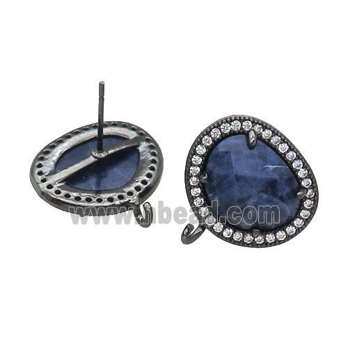 Blue Sodalite Stud Earring With Loop Potato Black Plated