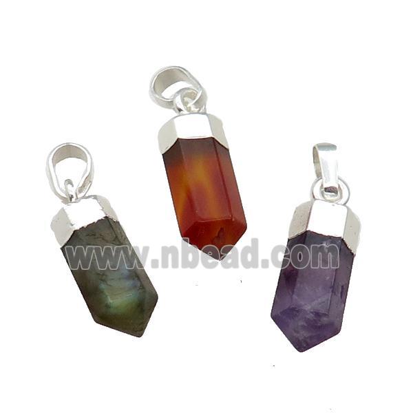 Mix Gemstone Bullet Pendant Prism Silver Plated