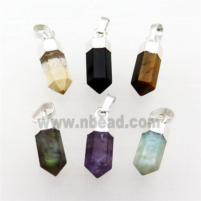 Mix Gemstone Bullet Pendant Prism Silver Plated