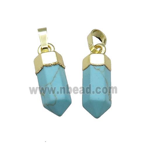Blue Turquoise Bullet Pendant Gold Plated