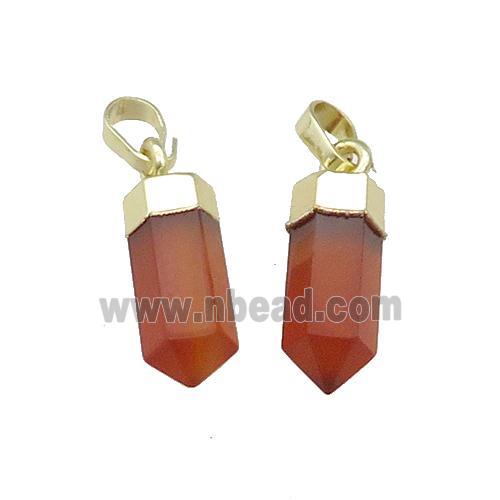 Red Carnelian Agate Bullet Pendant Gold Plated