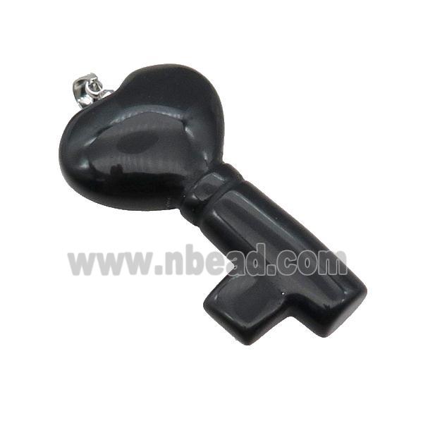 Black Onyx Agate Key Pendant