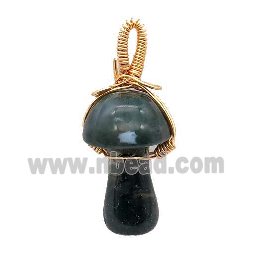 Green Moss Agate Mushroom Pendant Wire Wrapped
