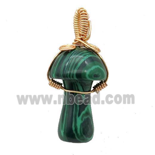 Synthetic Malachite Mushroom Pendant Wire Wrapped Green