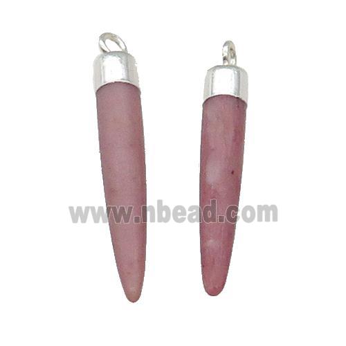 Pink Wood Lace Jasper Bullet Pendant Silver Plated