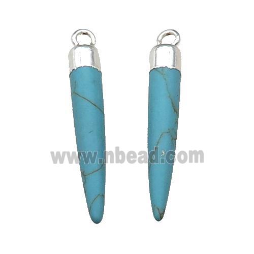 Blue Dye Turquoise Bullet Pendant Silver Plated