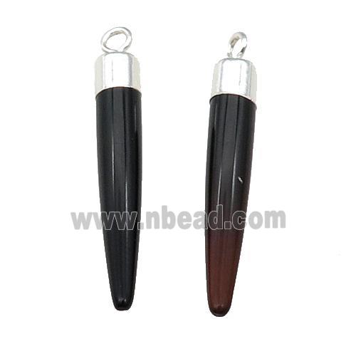 Black Onyx Agate Bullet Pendant Silver Plated