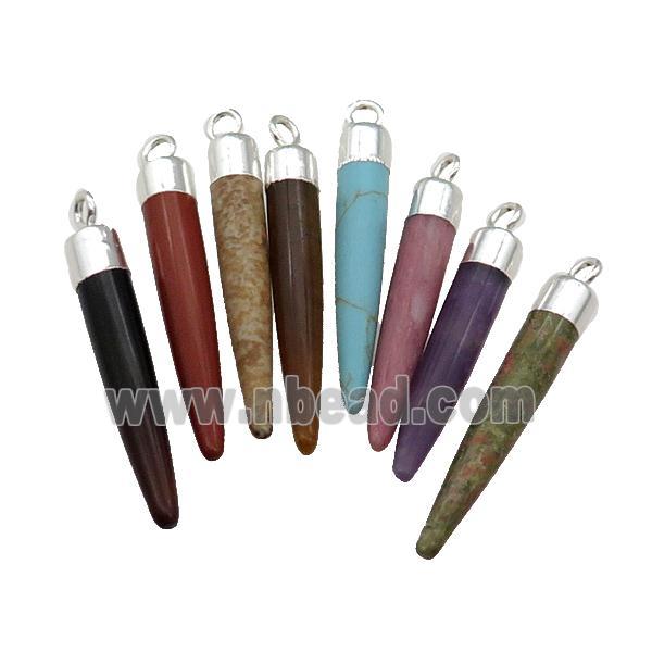 Mix Gemstone Bullet Pendant Silver Plated