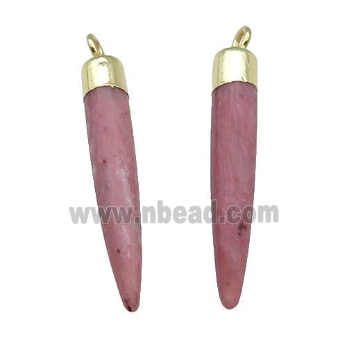 Pink Wood Lace Jasper Bullet Pendant Gold Plated