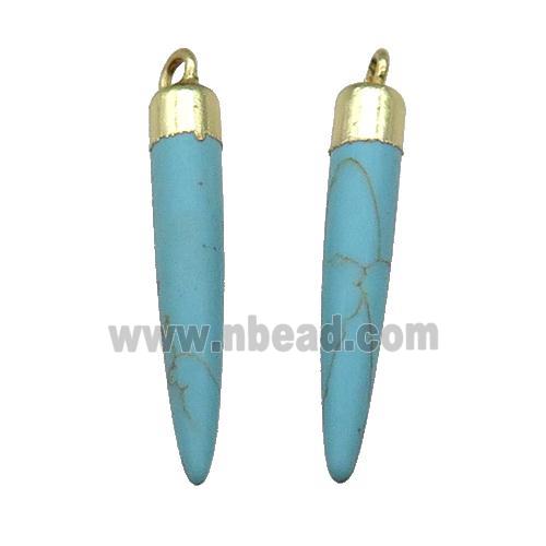 Blue Dye Turquoise Bullet Pendant Gold Plated