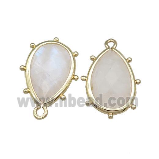 White Rainbow Moonstone Teardrop Pendant Faceted Gold Plated