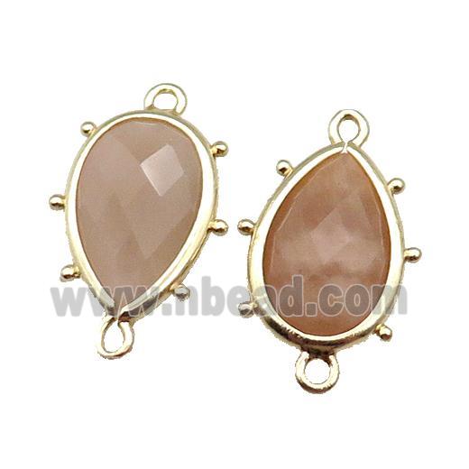 Peach Sunstone Connector Faceted Teardrop Gold Plated