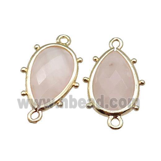 Rose Quartz Connector Faceted Teardrop Gold Plated