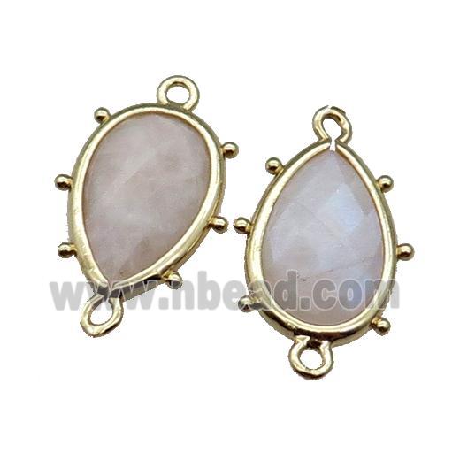 White Rainbow Moonstone Connector Faceted Teardrop Gold Plated