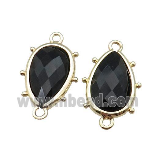 Black Onyx Agate Connector Faceted Teardrop Gold Plated
