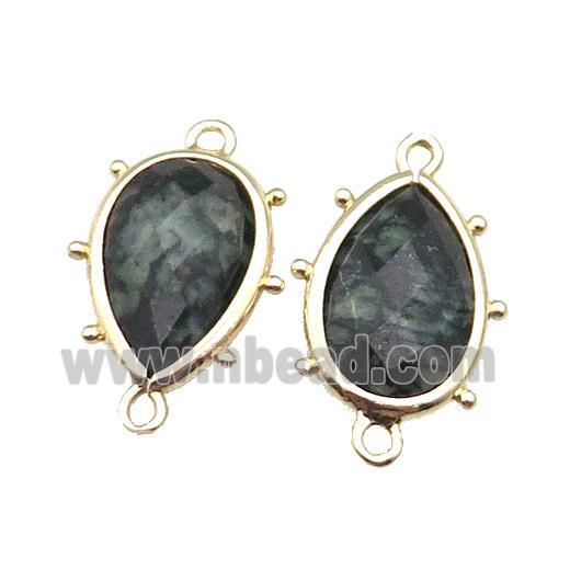 Green Kambaba Jasper Connector Faceted Teardrop Gold Plated