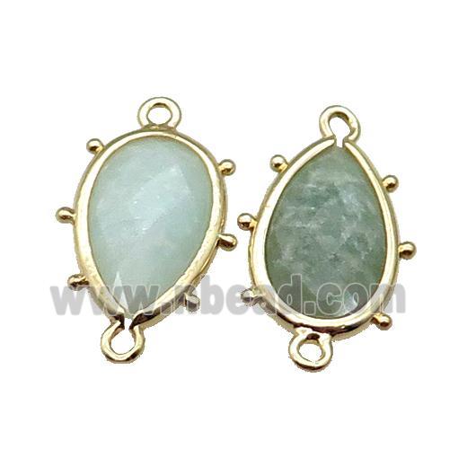 Green Amazonite Connector Faceted Teardrop Gold Plated