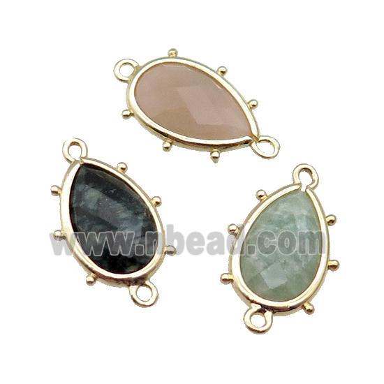 Mixed Gemstone Connector Faceted Teardrop Gold Plated