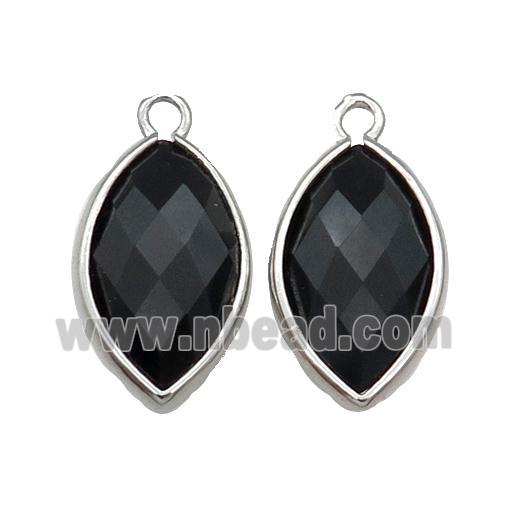 Black Onyx Agate Eye Pendant Faceted Platinum Plated