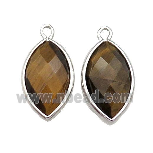 Tiger Eye Stone Eye Pendant Faceted Platinum Plated