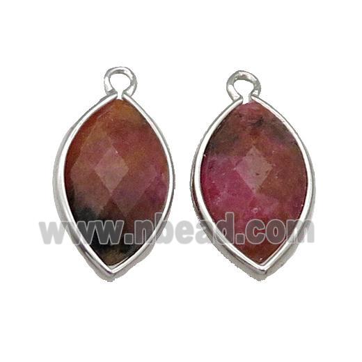 Red Rhodonite Eye Pendant Faceted Platinum Plated
