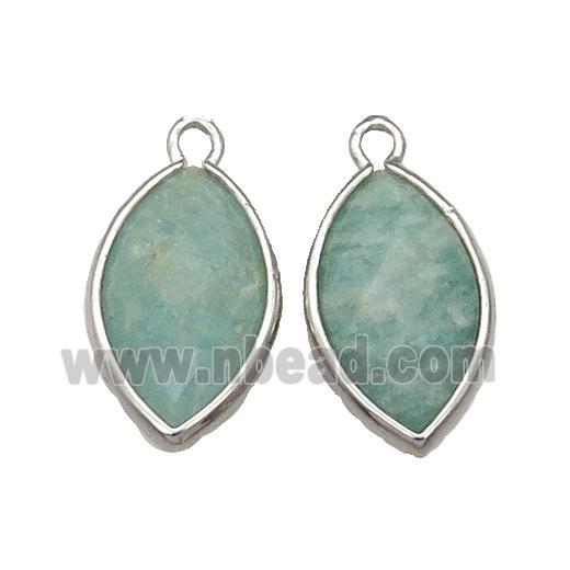 Green Amazonite Eye Pendant Faceted Platinum Plated