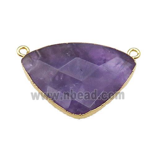 Purple Amethyst Triangle Pendant With 2loops Gold Plated