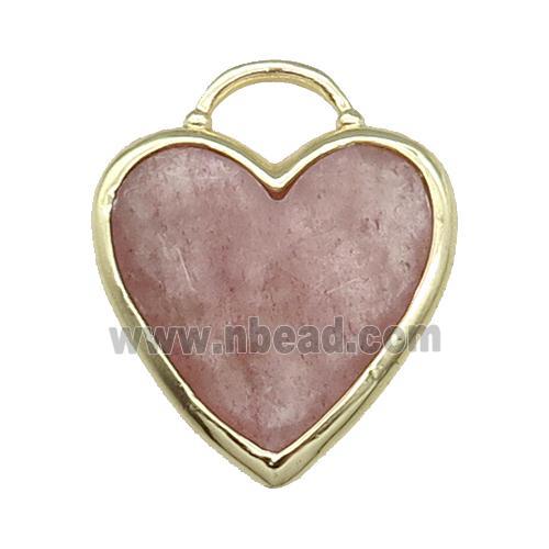 Pink Strawberry Quartz Heart Pendant Faceted Gold Plated