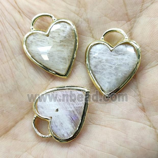 Rainbow MoonStone Heart Pendant Faceted Gold Plated
