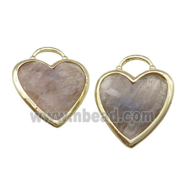 Rainbow MoonStone Heart Pendant Faceted Gold Plated