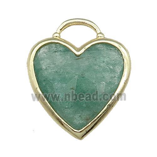 Green Strawberry Quartz Heart Pendant Faceted Gold Plated