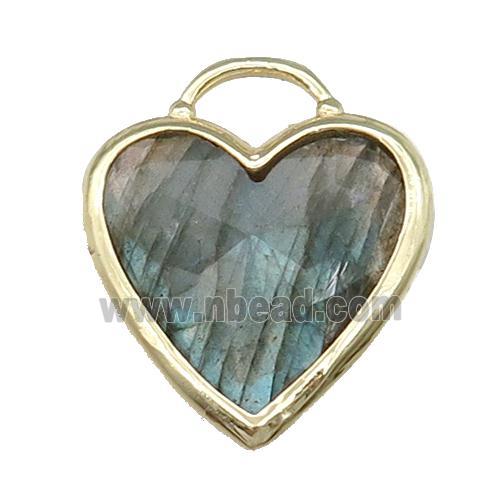 Labradorite Heart Pendant Faceted Gold Plated