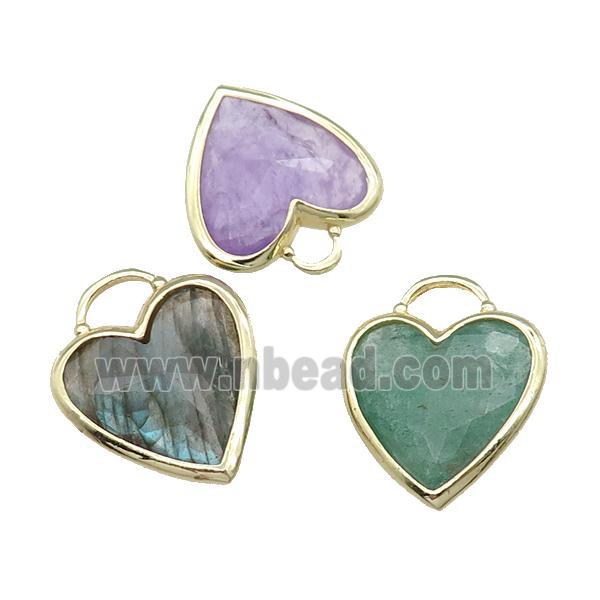 Mix Gemstone Heart Pendant Faceted Gold Plated