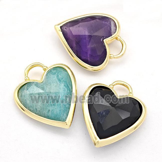 Mix Gemstone Heart Pendant Faceted Gold Plated