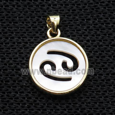 White MOP Shell Circle Pendant Zodiac Cancer Gold Plated